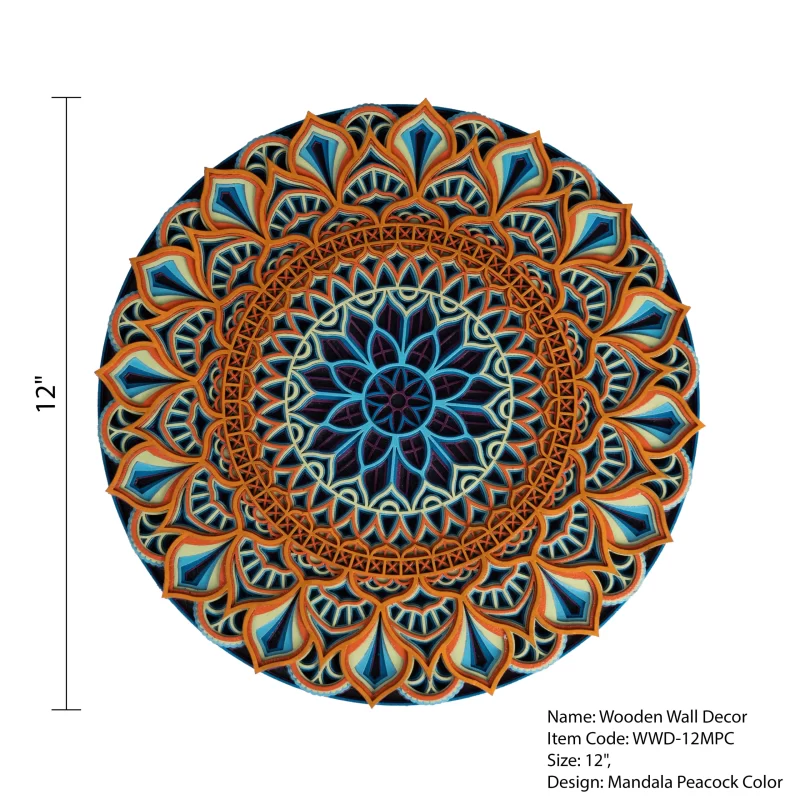 WOODEN WALL DECORE ( MANDALA PEACOCK COLOR)