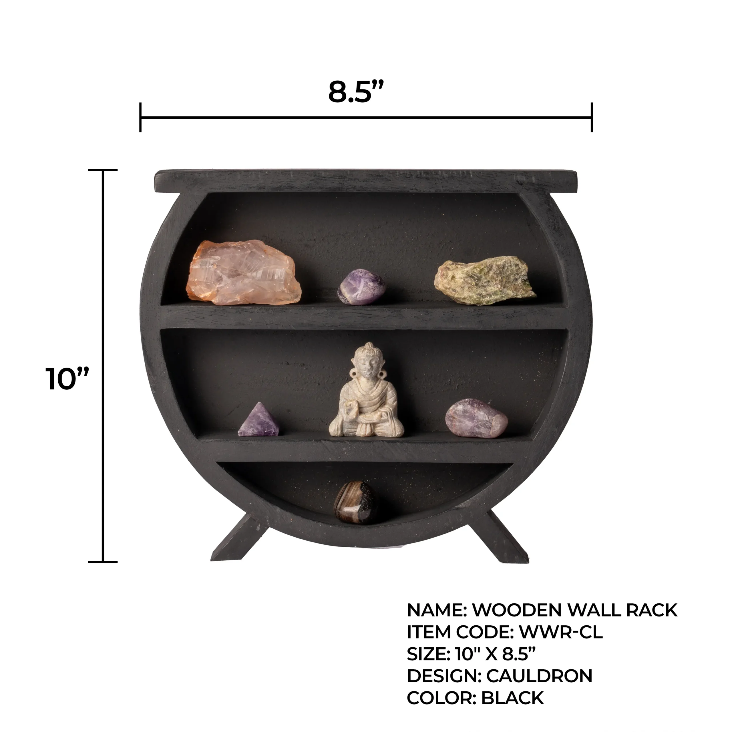 WOODEN WALL RACK ( CAULDRON - BLACK )